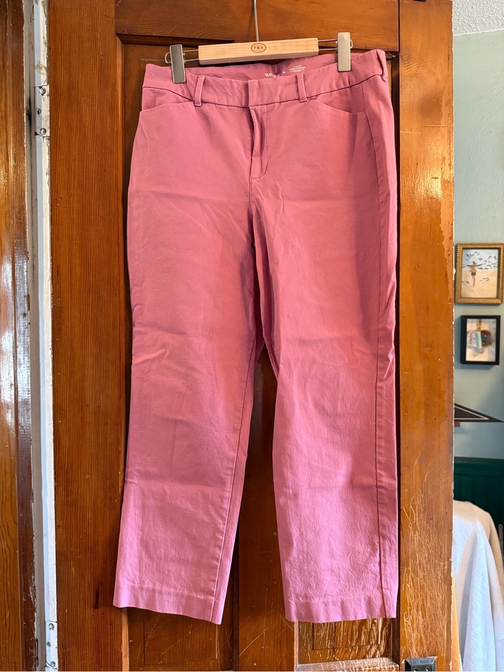 Old Navy Women's Pink Straight-Leg pants with stretch and high waist.